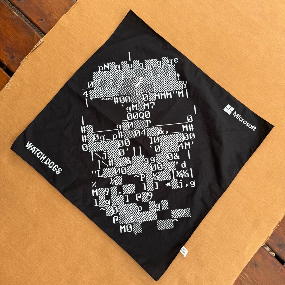 Microsoft X Watch Dogs Black Bandana DedSec SkullBug Rare Vintage Binary Y2K
